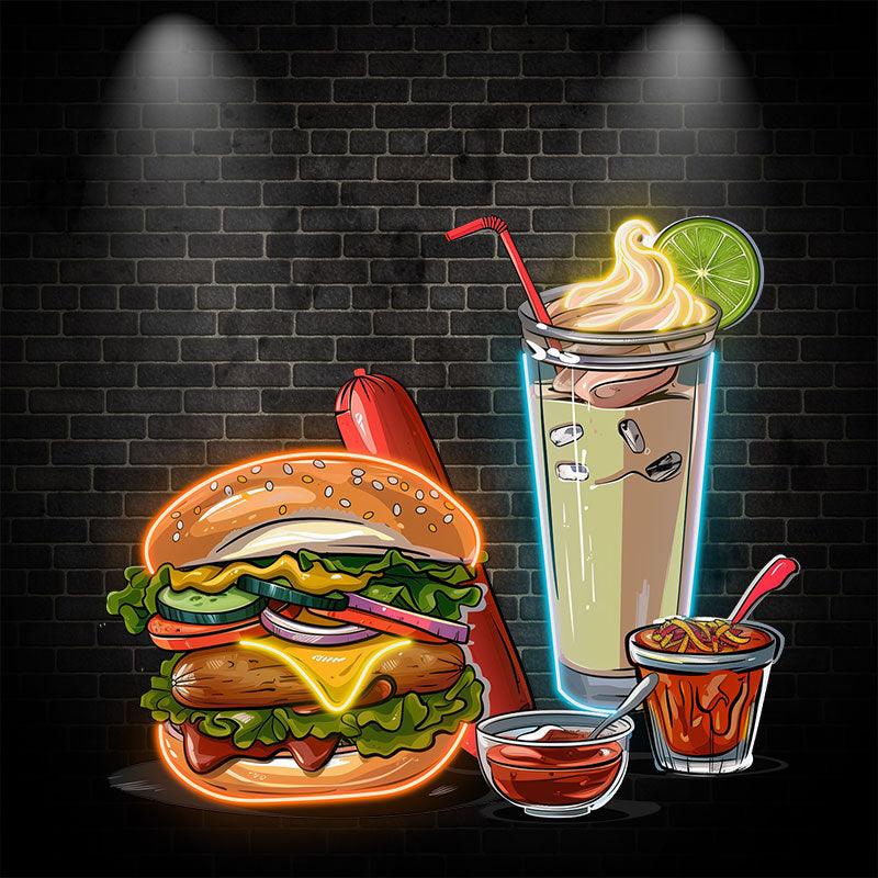 Burger & Snack Neon LED Light – Hot Dog, Ice Cream & Drink Design