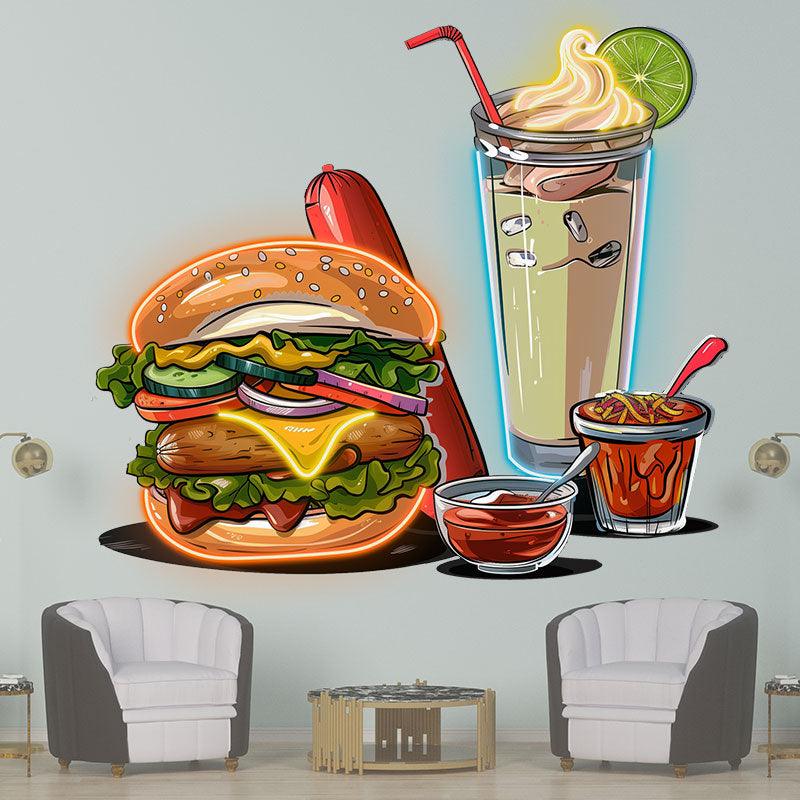Burger & Snack Neon LED Light – Hot Dog, Ice Cream & Drink Design