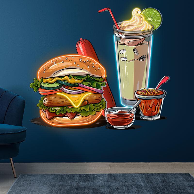 Burger & Snack Neon LED Light – Hot Dog, Ice Cream & Drink Design
