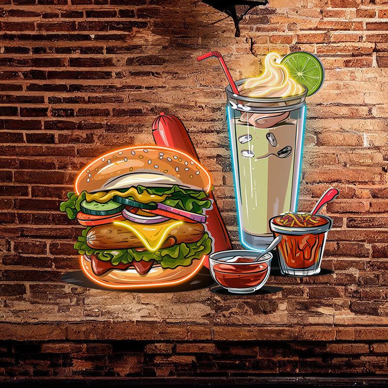 Burger & Snack Neon LED Light – Hot Dog, Ice Cream & Drink Design