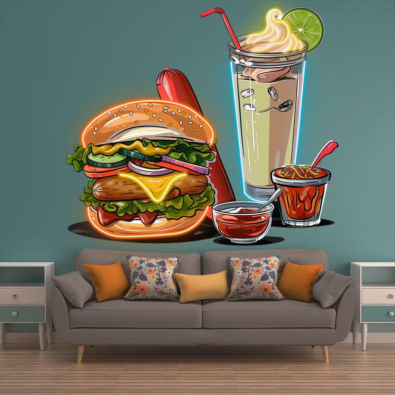 Burger & Snack Neon LED Light – Hot Dog, Ice Cream & Drink Design