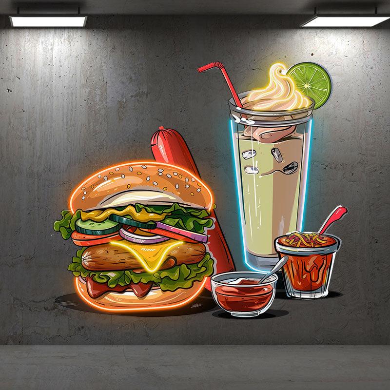 Burger & Snack Neon LED Light – Hot Dog, Ice Cream & Drink Design
