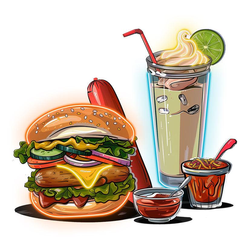 Burger & Snack Neon LED Light – Hot Dog, Ice Cream & Drink Design