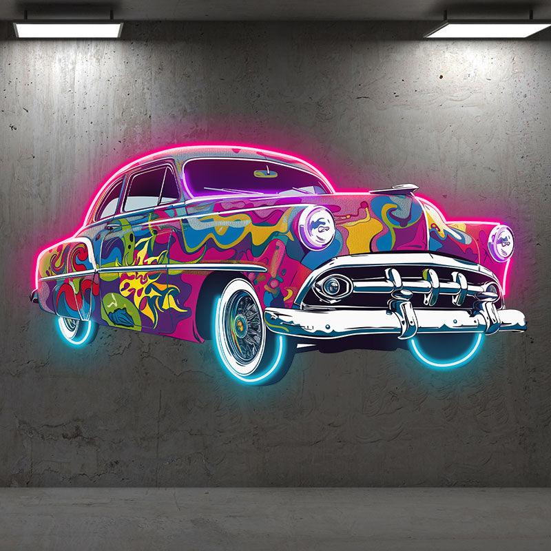 Classic Vintage Car Neon Light – Colorful Airbrush Retro LED Decor