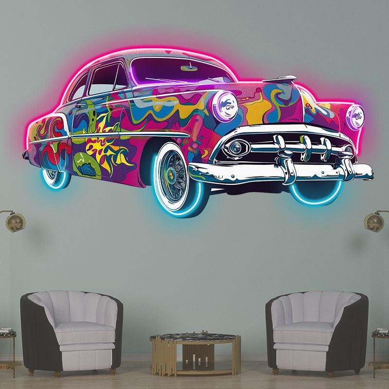 Classic Vintage Car Neon Light – Colorful Airbrush Retro LED Decor