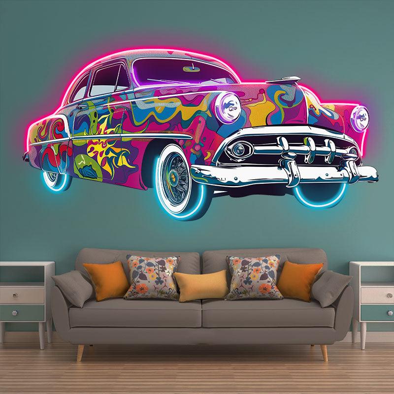 Classic Vintage Car Neon Light – Colorful Airbrush Retro LED Decor