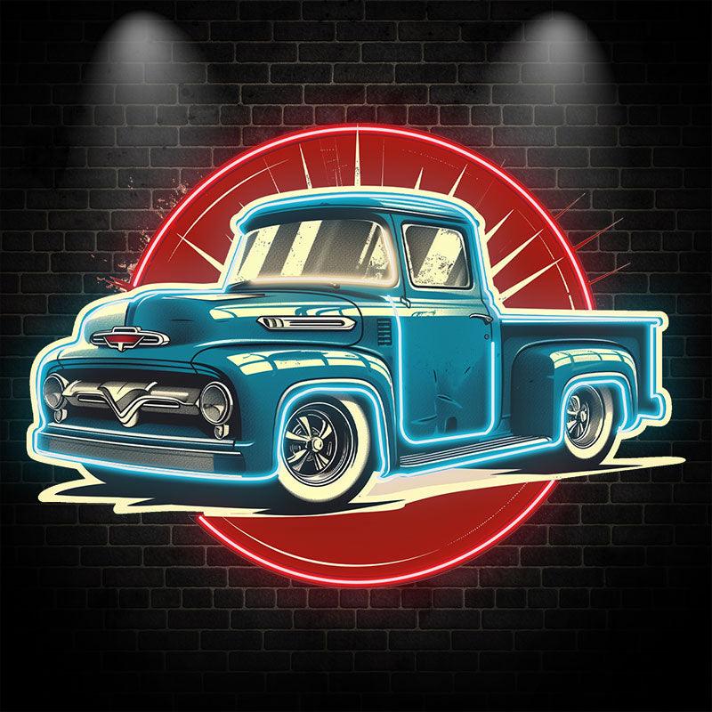 Classic Blue Pickup Truck Neon Light – Vintage LED Car Decor