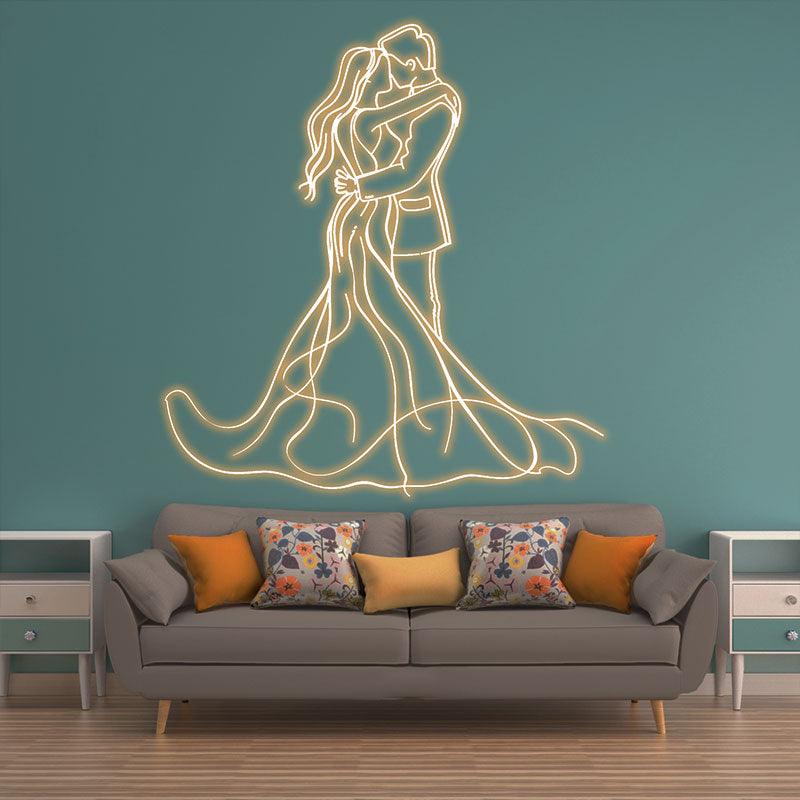 Romantic Bride & Groom Hugging Neon Light – LED Wedding Ceremony Decor