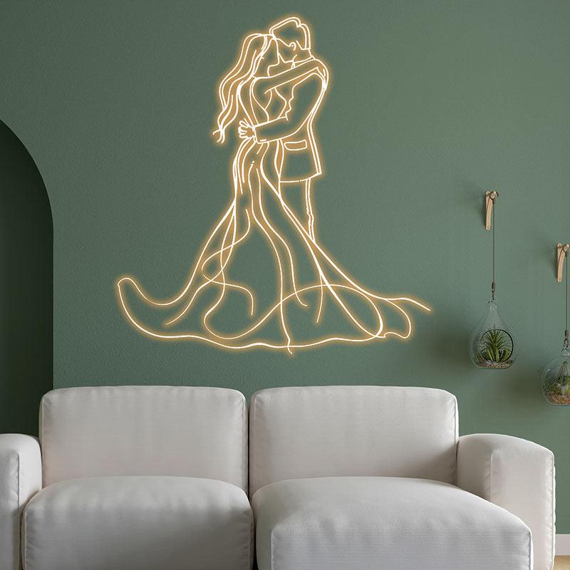 Romantic Bride & Groom Hugging Neon Light – LED Wedding Ceremony Decor