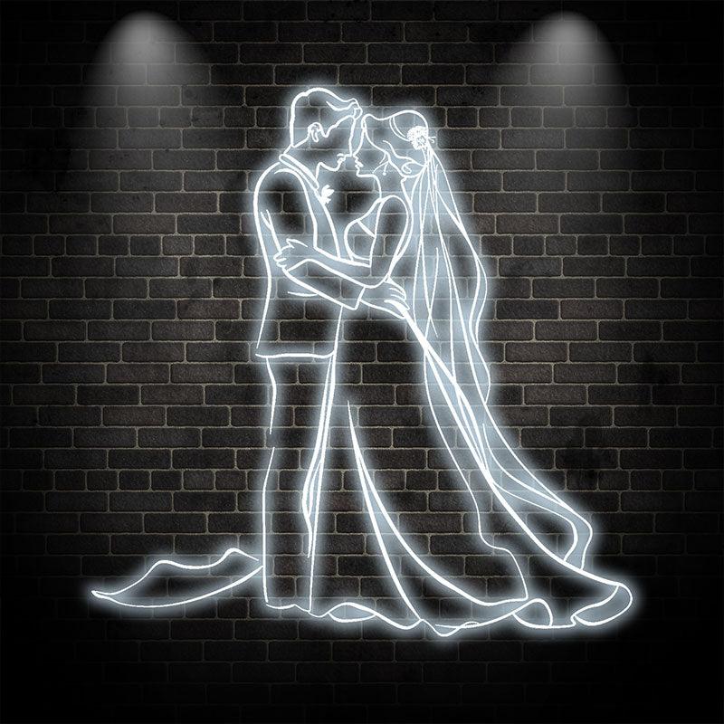 Romantic Blue Bride & Groom Hugging Neon signs | LED Wedding Decoration Lights | Wedding Ceremony Mood Lights | For Home & Wedding Venues
