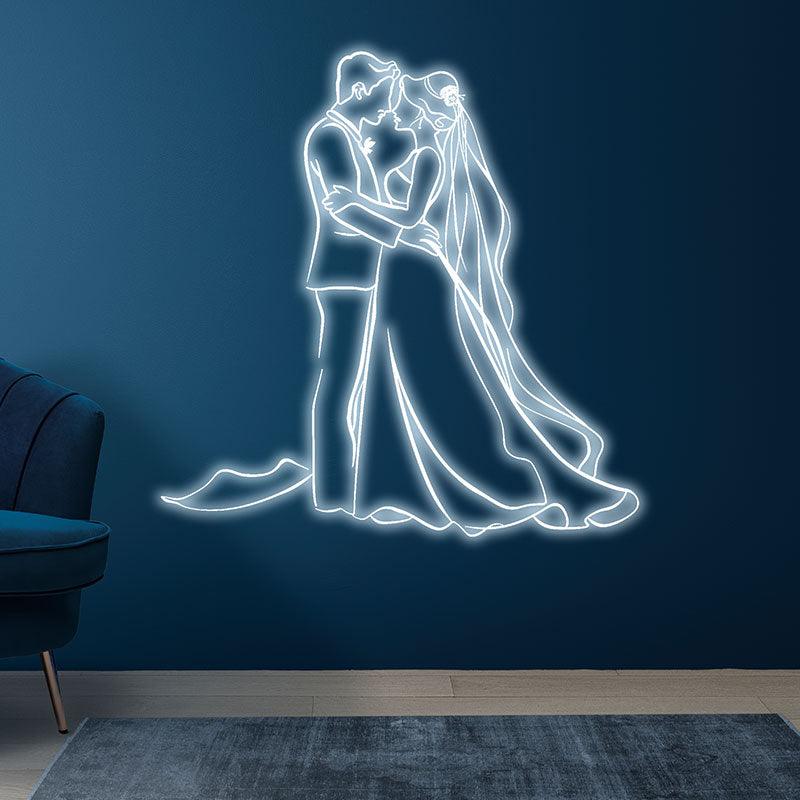 Romantic Blue Bride & Groom Hugging Neon signs | LED Wedding Decoration Lights | Wedding Ceremony Mood Lights | For Home & Wedding Venues