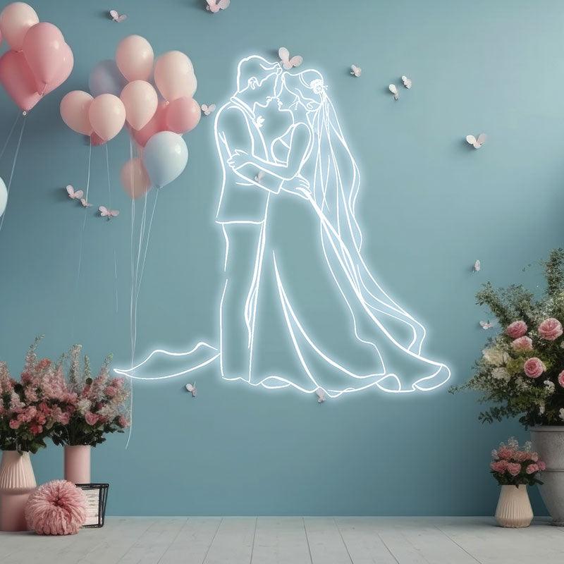 Romantic Blue Bride & Groom Hugging Neon signs | LED Wedding Decoration Lights | Wedding Ceremony Mood Lights | For Home & Wedding Venues