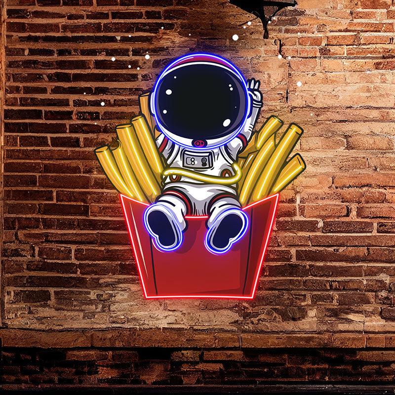 Astronaut Sitting in French Fries LED Neon signs | Fun Creative Decorative Lights | Ideal for Home & Shop Lighting