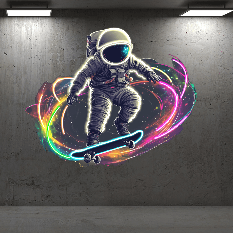 Cool Colorful Star Background LED Neon signs Lights - Spaceman Skateboard Jump Decoration Lights | Creative Home, Party, Gifts