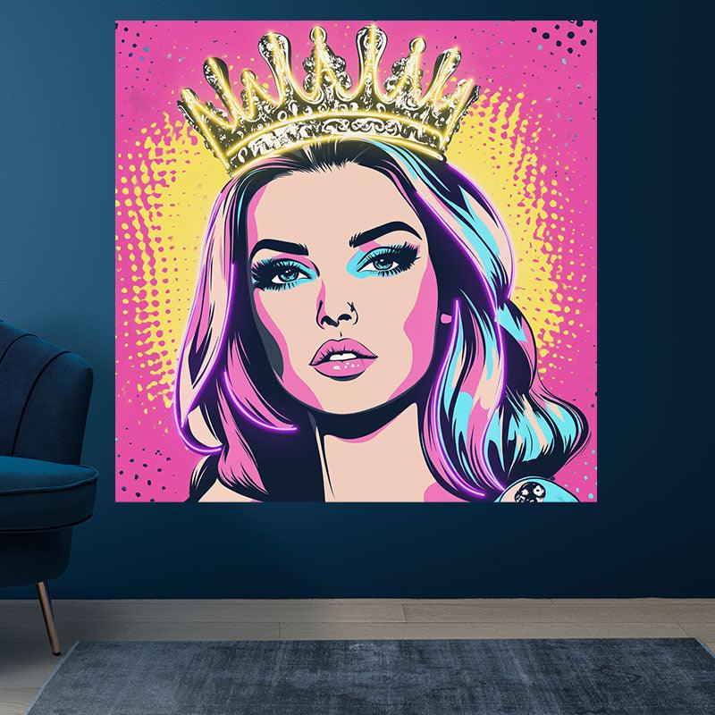 European and American Beauty Golden Hair Crown Neon signs Light - Square Pink Background LED Decorative Lights, Fashion Home and Creative Space Lighting