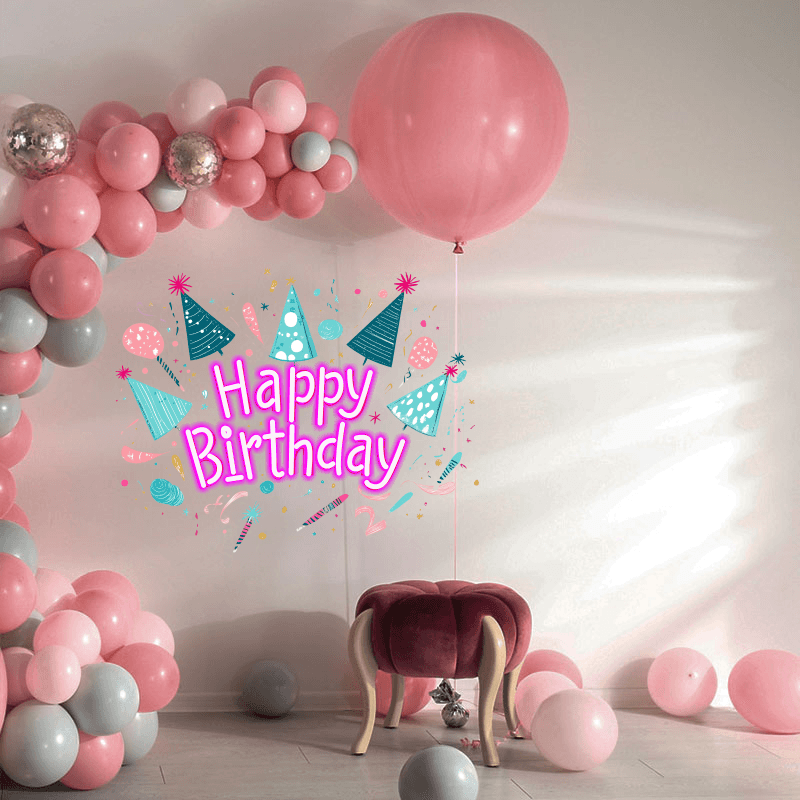 Happy Birthday LED Neon Sign - Festive Party Decor with Party Hats & Candles - Perfect for Birthday Celebrations