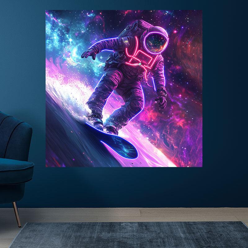 Astronaut Skateboard Surfing Neon | Interstellar Universe Starry Sky LED Decorative Light | Creative Home Lighting | Suitable for Bedroom, Game Room and Office