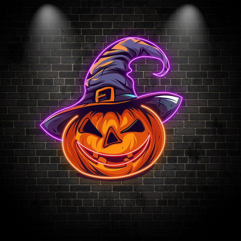 Charming Pumpkin with Hat Neon signs Light | Whimsical LED Decoration for Halloween Fun