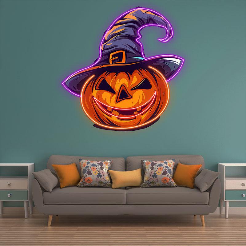 Charming Pumpkin with Hat Neon signs Light | Whimsical LED Decoration for Halloween Fun