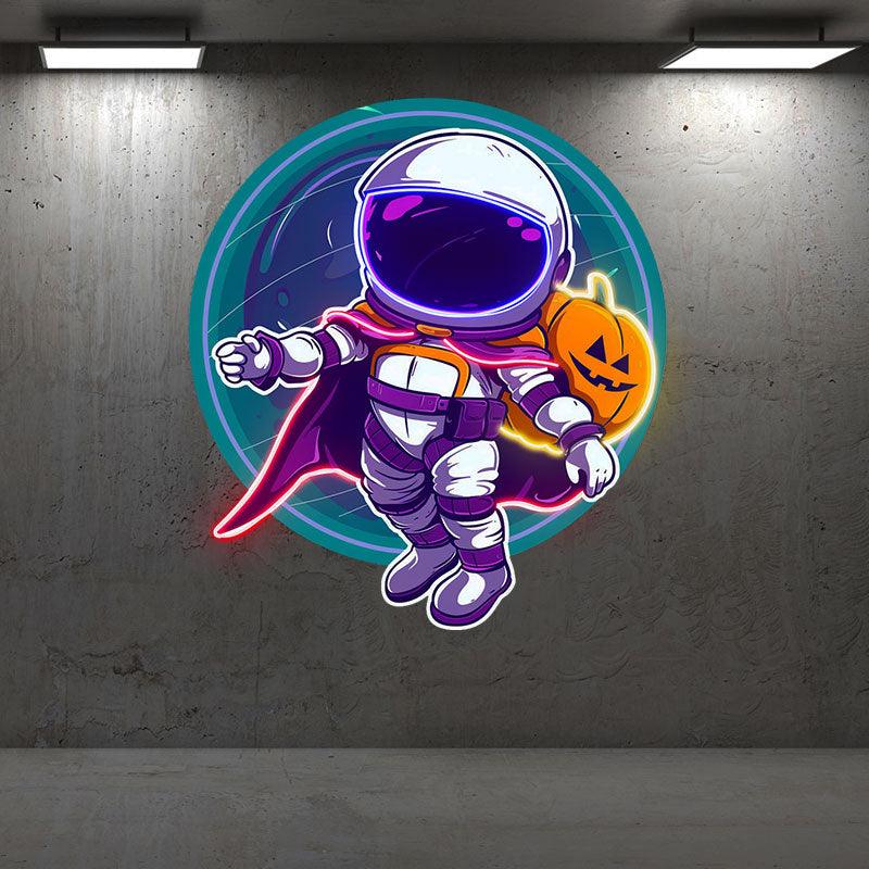Astronaut and Pumpkin Good Friends LED Neon signs | Blue Glass Bubble Background Decoration Light | Creative Home Night Lights