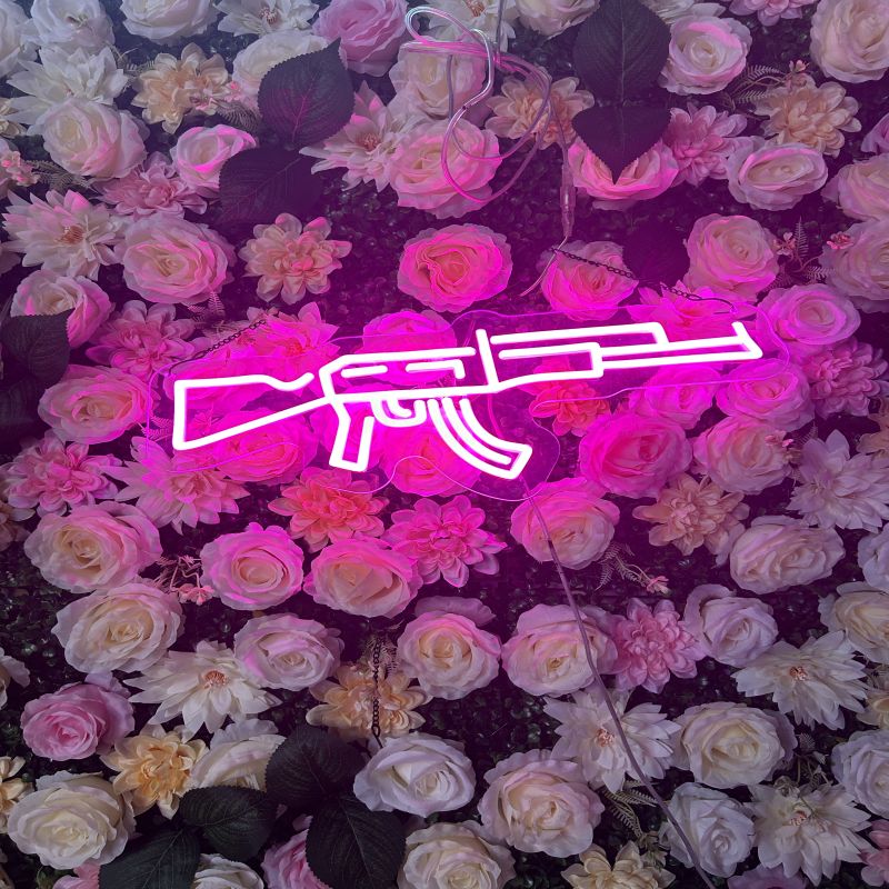 Pink Machine Gun Neon Sign - Bold LED Wall Light for Bedroom, Game Room, Club or Streetwear-Inspired Decor
