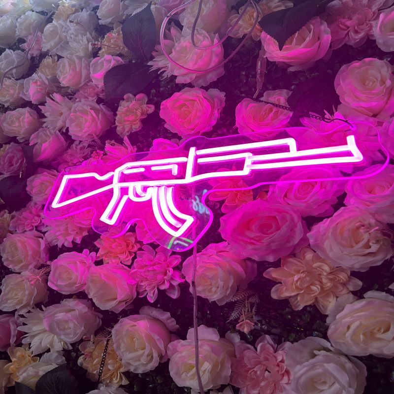 Pink Machine Gun Neon Sign - Bold LED Wall Light for Bedroom, Game Room, Club or Streetwear-Inspired Decor