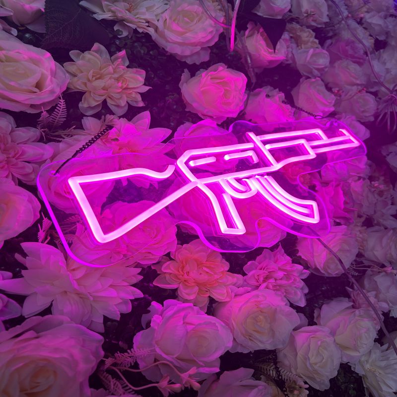 Pink Machine Gun Neon Sign - Bold LED Wall Light for Bedroom, Game Room, Club or Streetwear-Inspired Decor