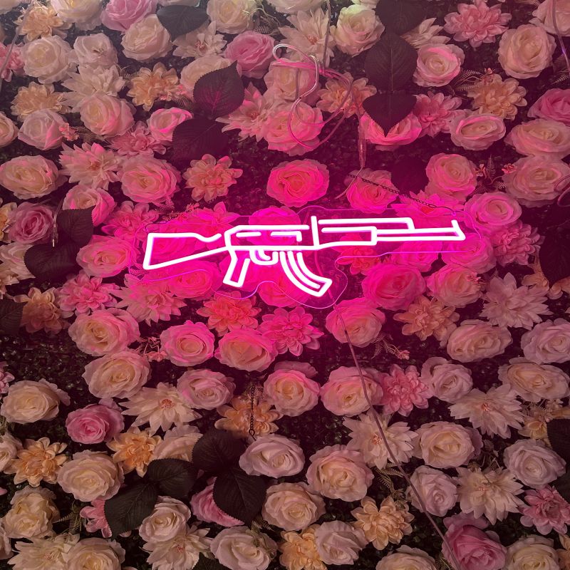 Pink Machine Gun Neon Sign - Bold LED Wall Light for Bedroom, Game Room, Club or Streetwear-Inspired Decor