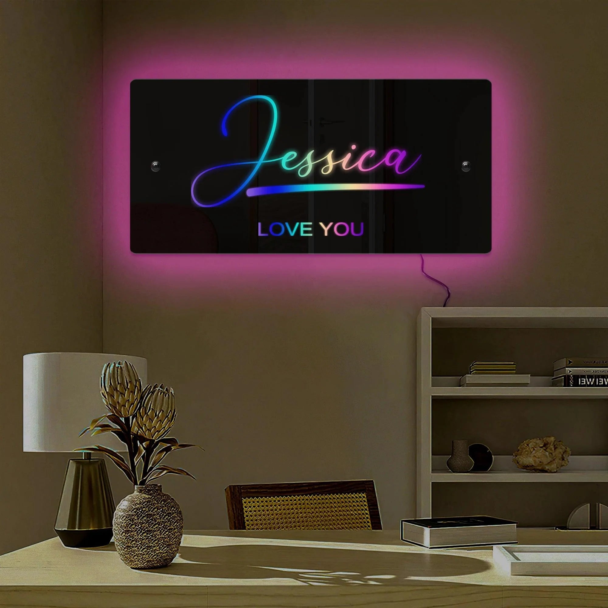 Personalized Name Mirror Light For Bedroom LED Light Up Mirror for Wall Custom Photo Christmas Valentine's Day Wedding Gifts