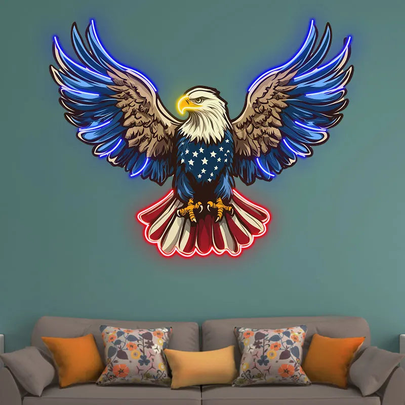 American Eagle Neon Light - Patriotic Wall Decor LED Sign, Stars & Stripes Design, Ideal for Living Room, Office or Man Cave