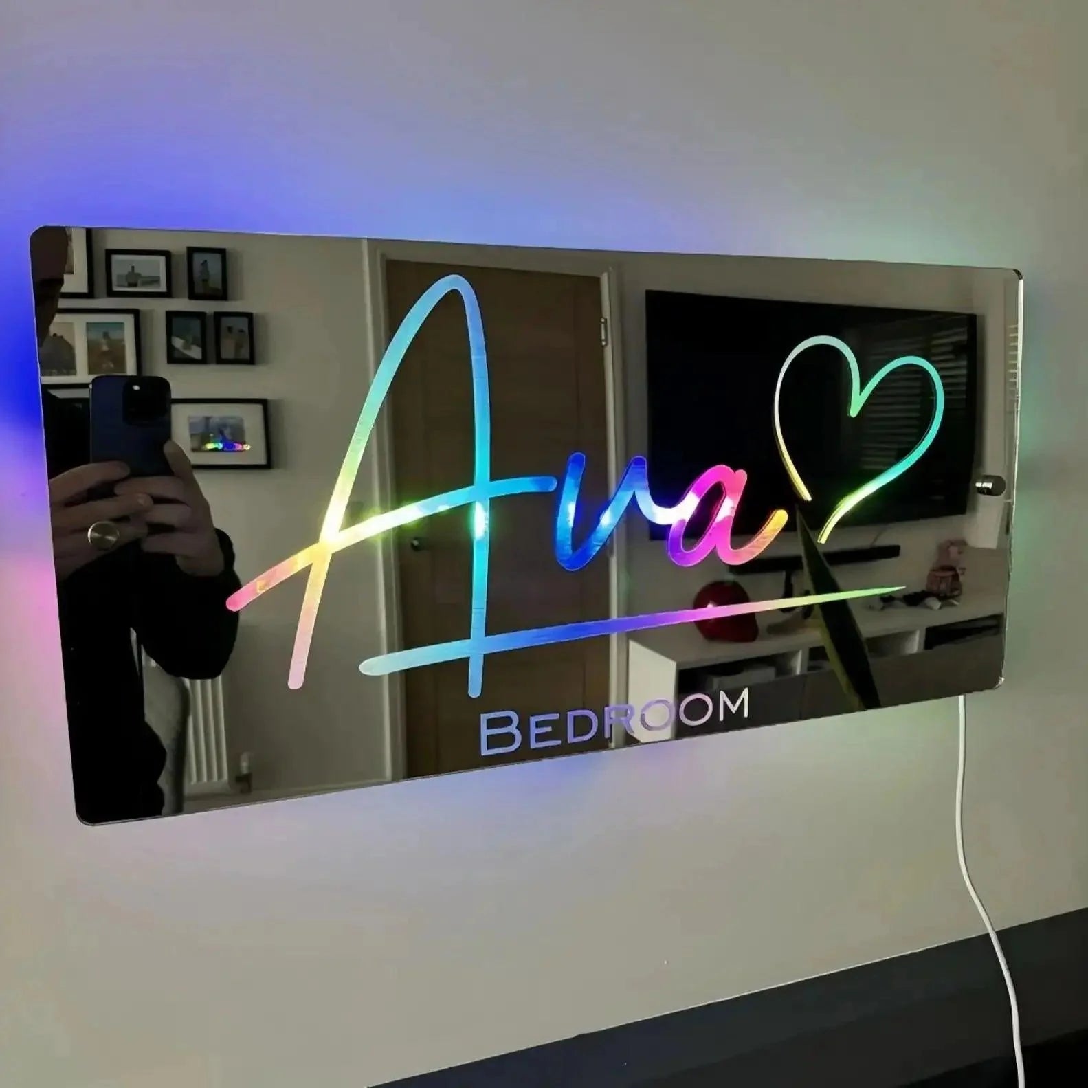 Personalized Name Mirror Light For Bedroom LED Light Up Mirror for Wall Custom Photo Christmas Valentine's Day Wedding Gifts