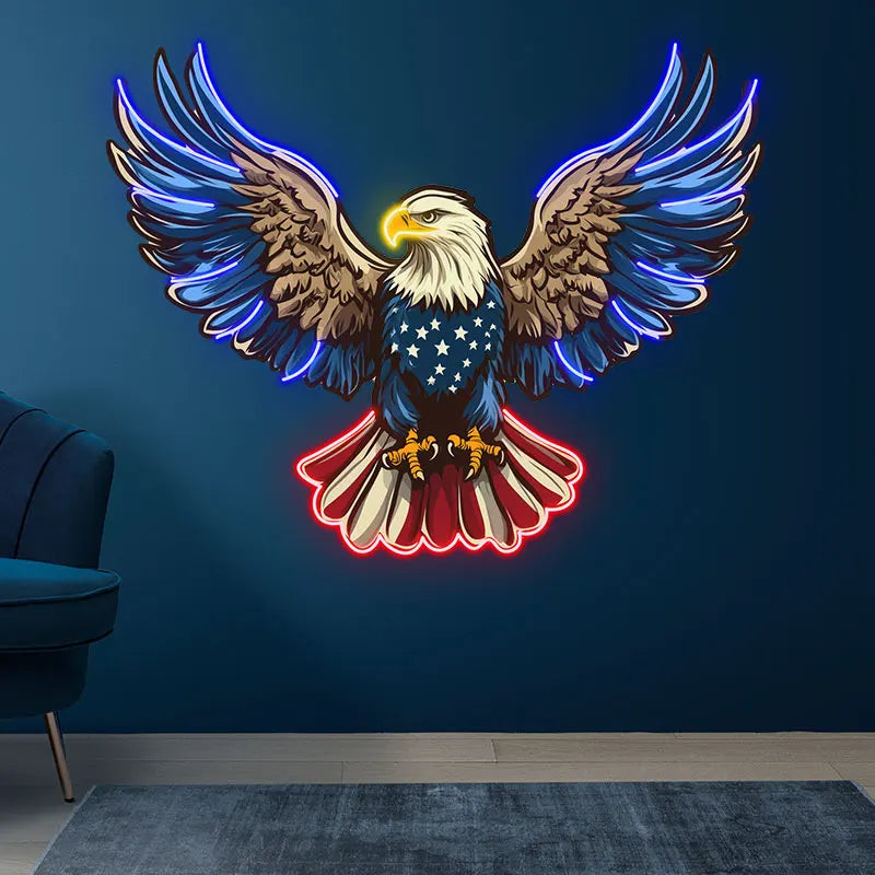 American Eagle Neon Light - Patriotic Wall Decor LED Sign, Stars & Stripes Design, Ideal for Living Room, Office or Man Cave