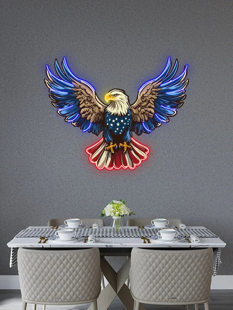 American Eagle Neon Light - Patriotic Wall Decor LED Sign, Stars & Stripes Design, Ideal for Living Room, Office or Man Cave