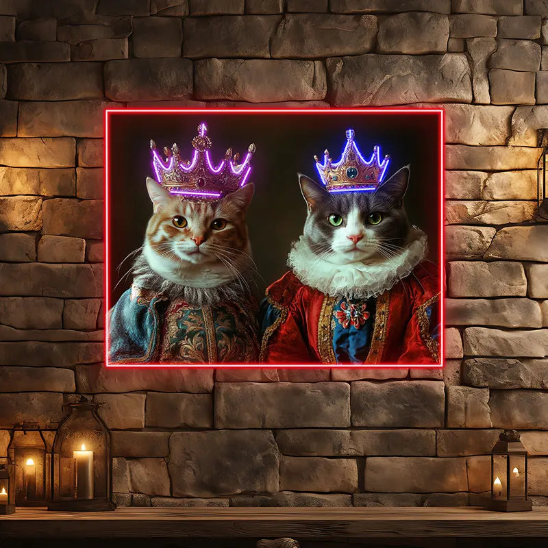 Cat King And Queen Wearing Purple Crowns Custom Neon Sign, Personalized LED Sign Light, Creative Gift Neon Light For Home Decor