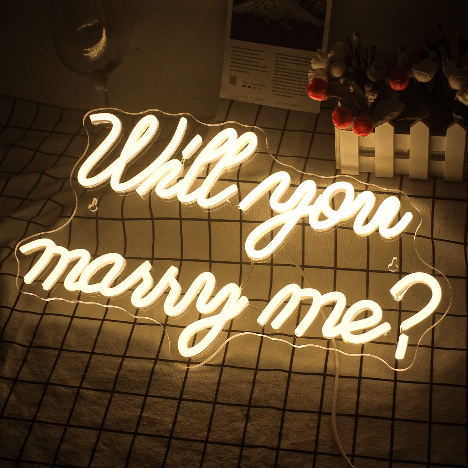 Will You Marry Me Neon Sign - Romantic LED Proposal Light for Engagement, Wedding Decor, Marry Me Backdrop Sign