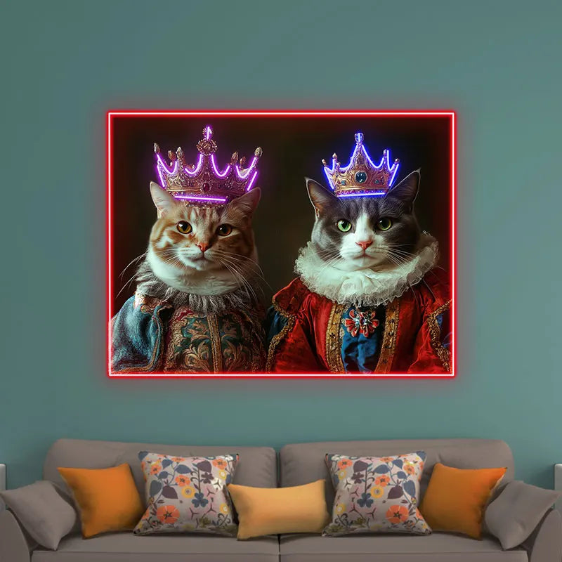 Cat King And Queen Wearing Purple Crowns Custom Neon Sign, Personalized LED Sign Light, Creative Gift Neon Light For Home Decor