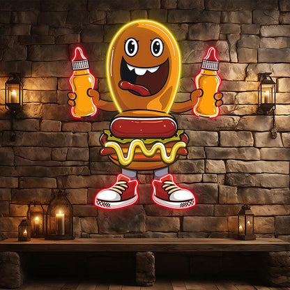 Fun Cartoon: Burger and Hot Dog's Fashionable Shoe Adventure neon signs
