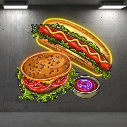 Creative Hot Dog Burger neon signs - A delicious combination of rich ham and fresh vegetables for double the flavor!