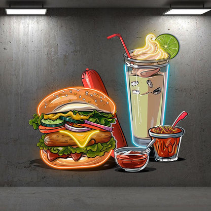 Burger & Snack Neon LED Light – Hot Dog, Ice Cream & Drink Design