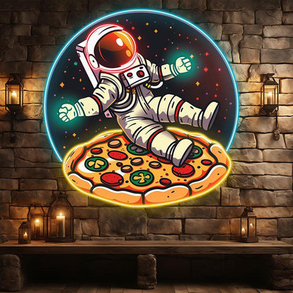 Delicious in Space |neon signs Astronaut lying on giant pizza surrounded by stars | Creative Neon Lights