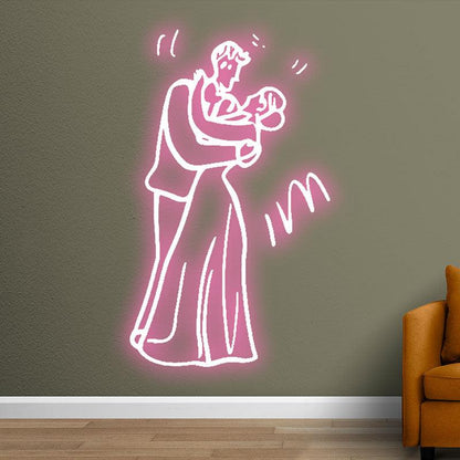 Romantic Pink Wedding Neon Light – Bride & Groom Sweet Embrace LED Decor