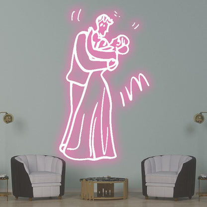 Romantic Pink Wedding Neon Light – Bride & Groom Sweet Embrace LED Decor