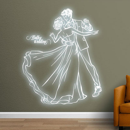 Pure White Wedding Neon signs| Bride and Groom Warm Embrace Light Theme | Dreamy White Wedding Atmosphere