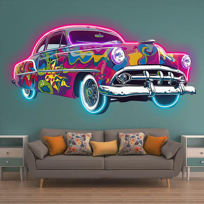 Classic Vintage Car Neon Light – Colorful Airbrush Retro LED Decor
