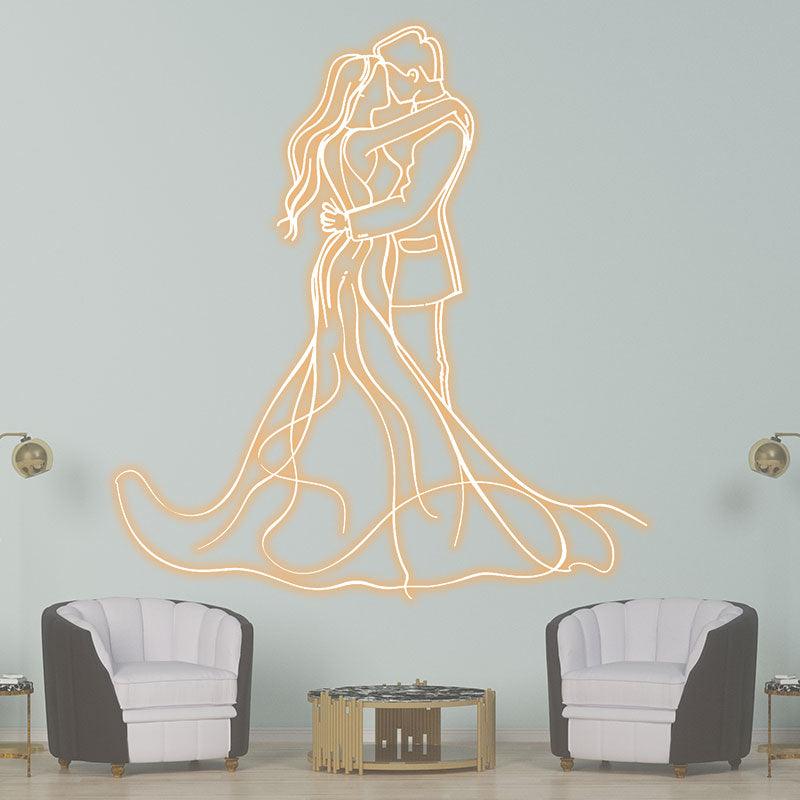 Romantic Bride & Groom Hugging Neon Light – LED Wedding Ceremony Decor