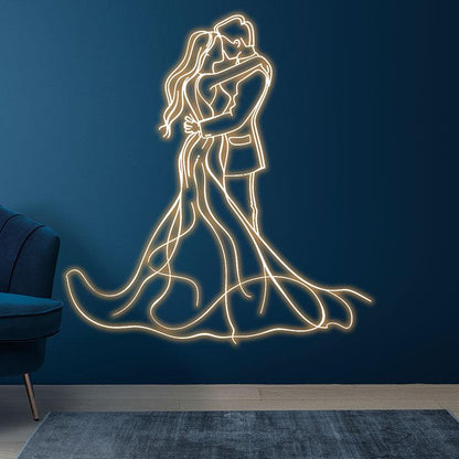 Romantic Bride & Groom Hugging Neon Light – LED Wedding Ceremony Decor