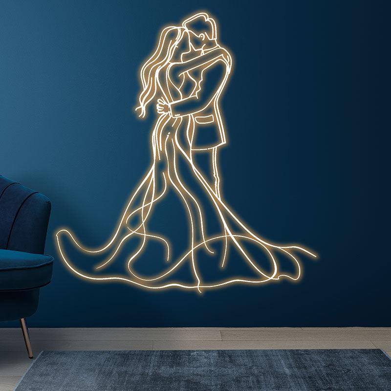 Romantic Bride & Groom Hugging Neon Light – LED Wedding Ceremony Decor