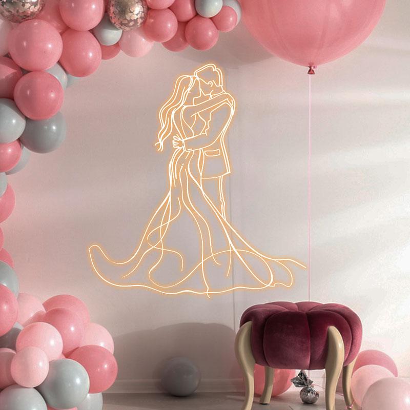 Romantic Bride & Groom Hugging Neon Light – LED Wedding Ceremony Decor