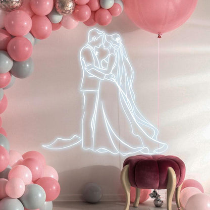 Romantic Blue Bride & Groom Hugging Neon Light – LED Wedding Ceremony Decor
