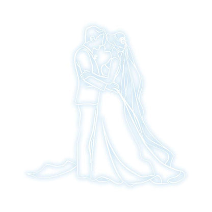 Romantic Blue Bride & Groom Hugging Neon Light – LED Wedding Ceremony Decor
